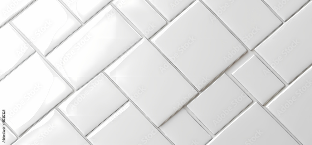 Fototapeta premium White tiles, herringbone pattern, wall, interior design