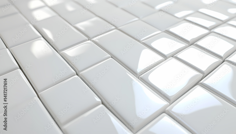White glossy tiles, perspective view, clean background, product display White glossy tiles, perspective view, clean background, product display