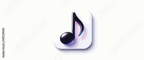 Stylized music app icon with metallic note on white background, digital design