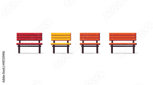 Four Colorful Pixel Art Benches on White Background
