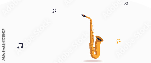 Elegant saxophone surrounded by musical notes, harmony and rhythm