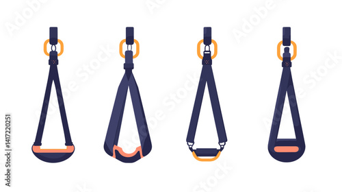 Four Navy Blue Suspension Training Straps with Orange Accents on White Background