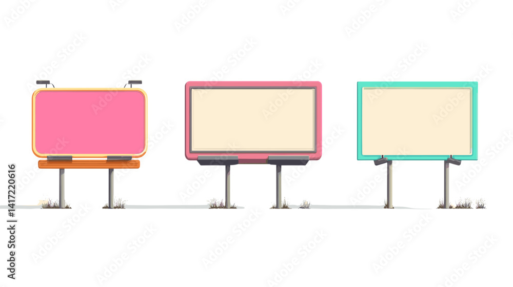 Obraz premium Three Blank Pixel Art Billboards: Pink, Beige, and Turquoise