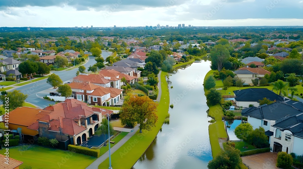 Fototapeta premium Luxury Waterfront Homes Aerial View - Aerial photography