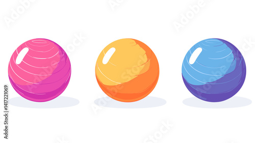 Three Colorful Exercise Balls on White Background