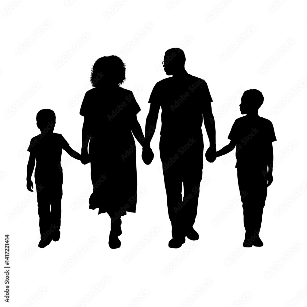 silhouette of a family with children - vector illustration