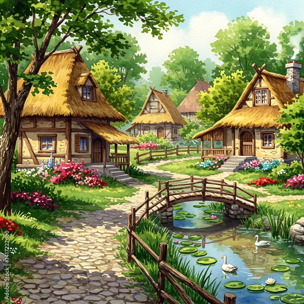 Obraz premium A village in harmony with nature