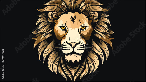 A golden-maned lion's regal face stares with sharp, intricate detail, fit for submission.