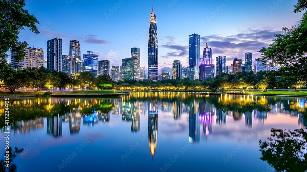Obraz premium Kuala Lumpur Skyline Reflection - Cityscapes at Dusk/Twilight