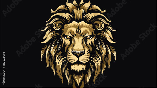 A golden-maned lion's regal face stares with sharp, intricate detail, fit for submission.