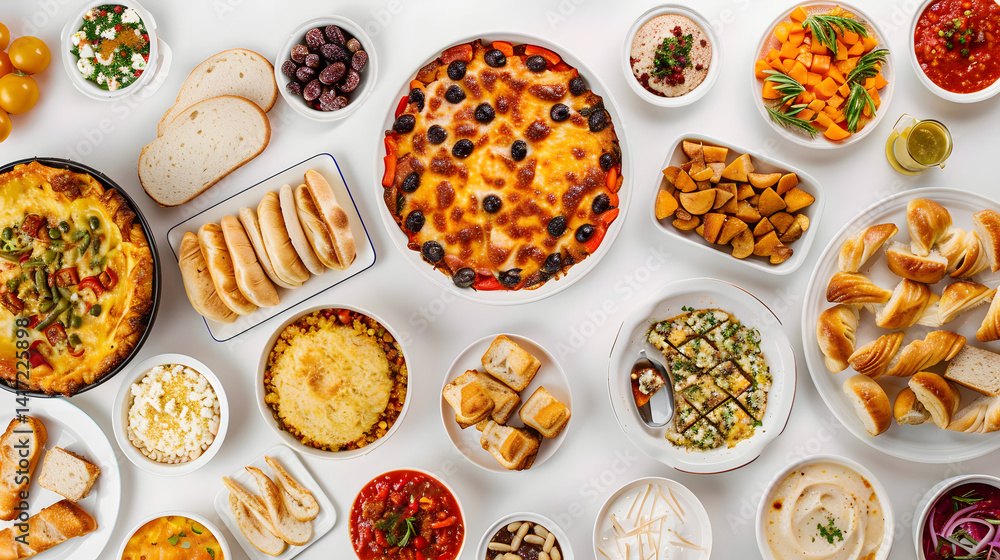 Professional Overhead View of Various Fresh Homemade Food on Table for Food Bloggers Professional Overhead View of Various Fresh Homemade Food on Table for Food Bloggers