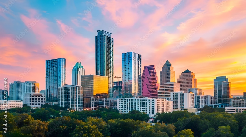 Fototapeta premium Austin Texas Skyline Sunset Cityscape - Cityscapes