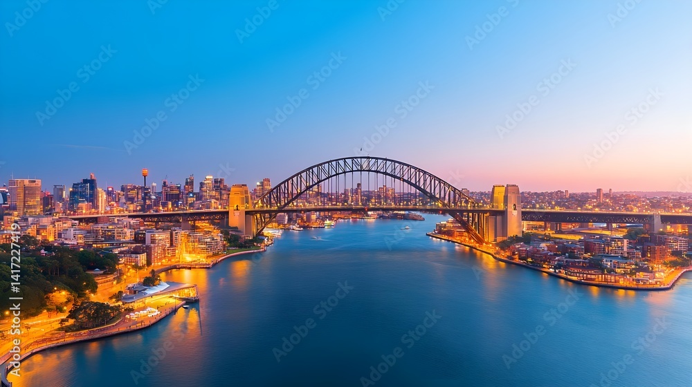 Naklejka premium Sydney Harbour Bridge Twilight Panorama - Cityscapes