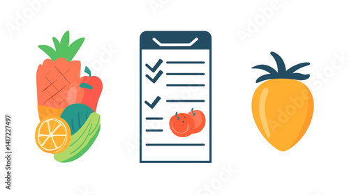 Colorful Fruits Vegetables and Checklist for Healthy Eating