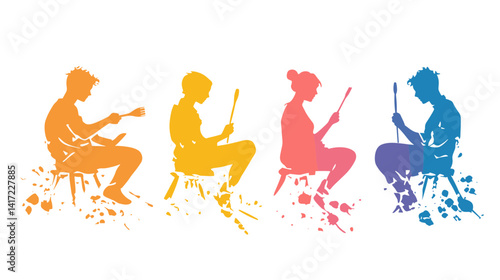 Colorful Silhouettes of People Sitting Together