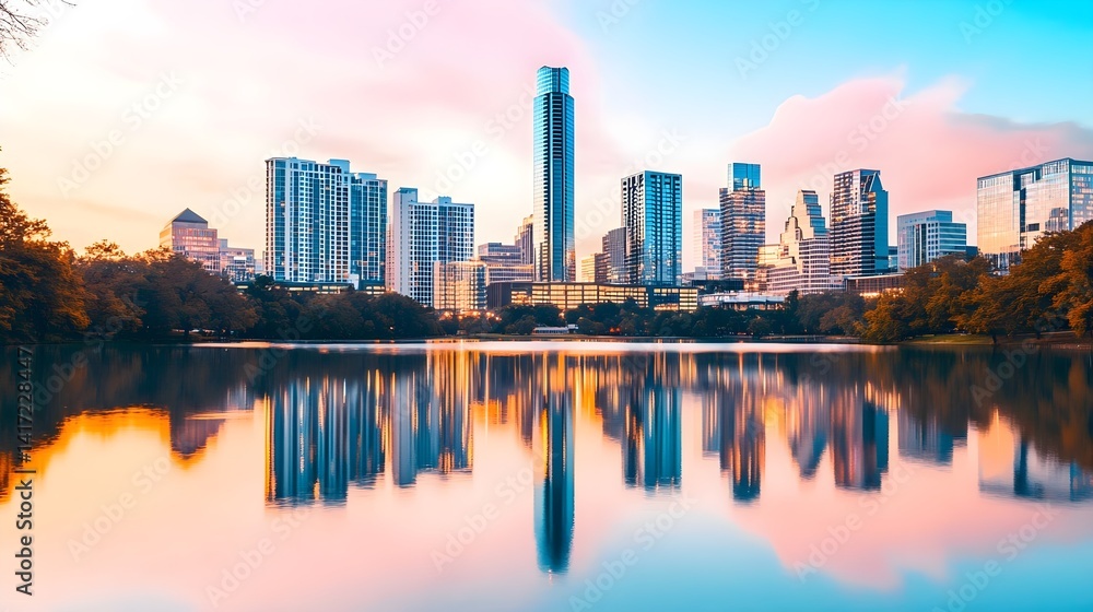 Fototapeta premium Austin Skyline Reflection at Dawn - Cityscapes