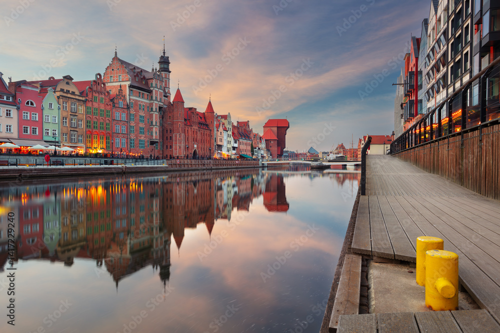 Gdansk, Poland. Cityscape image of old town Gdansk, Poland at beautiful sunset.