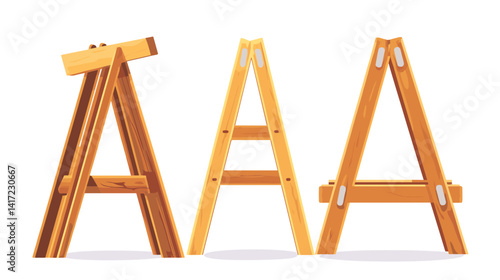 Three Wooden Ladders on White Background