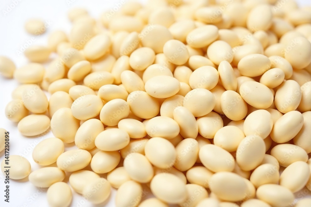 Close-up of raw white beans on white background, food, simple, nutritious Close-up of raw white beans on white background, food, simple, nutritious