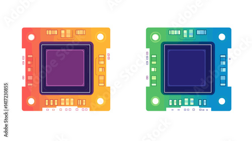 Two Colorful Image Sensors on Circuit Boards