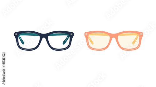 Two Pairs of Square Eyeglass Frames: Teal and Peach