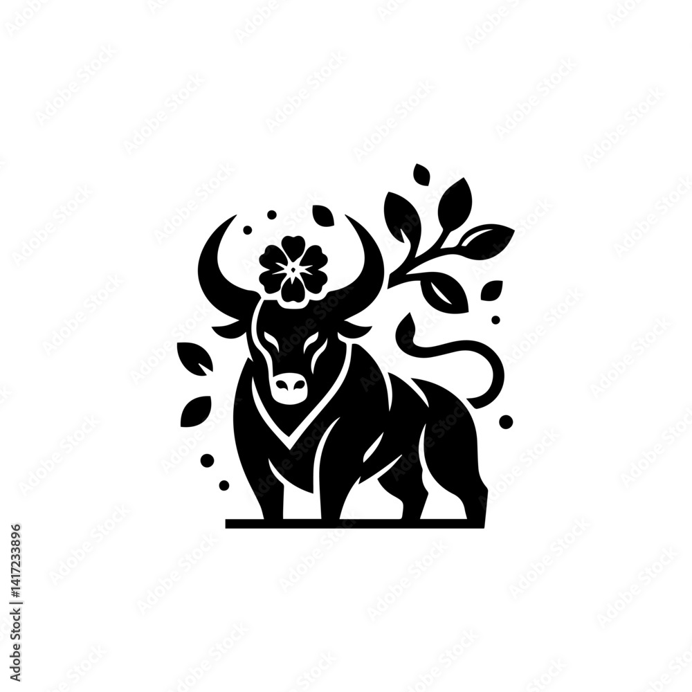 Obraz premium Majestic Bull Emblem: A striking emblem featuring a regal bull, adorned with a crown, embodies strength and authority. A symbol of power and heritage.