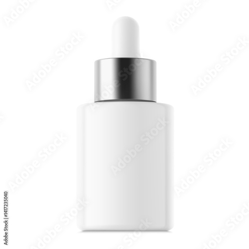 Dropper bottle with pipette mockup. Vector illustration isolated on white background. Front view. Сan be used for cosmetic, medical and other needs. EPS10.