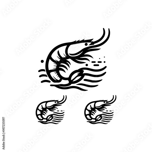Shrimp Icon: A minimalist line art illustration of a shrimp, a symbol of oceanic life and culinary delight.