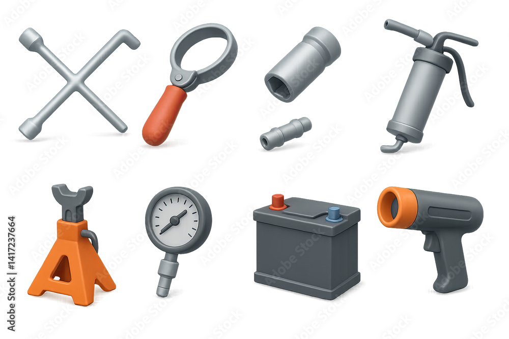 3d automotive tools icon set: essential garage equipment and accessories