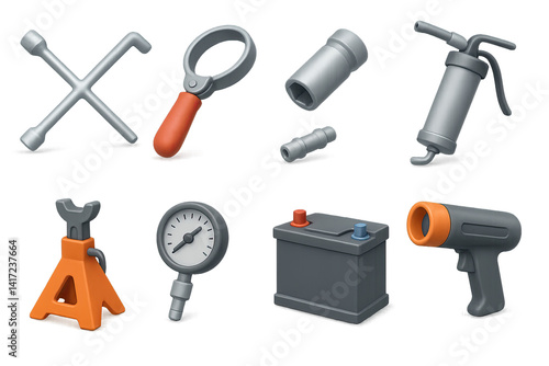 Obraz na płótnie 3d automotive tools icon set: essential garage equipment and accessories w salonie
