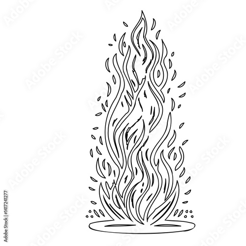 Abstract Fire Sketch, Graphic Line Art Element