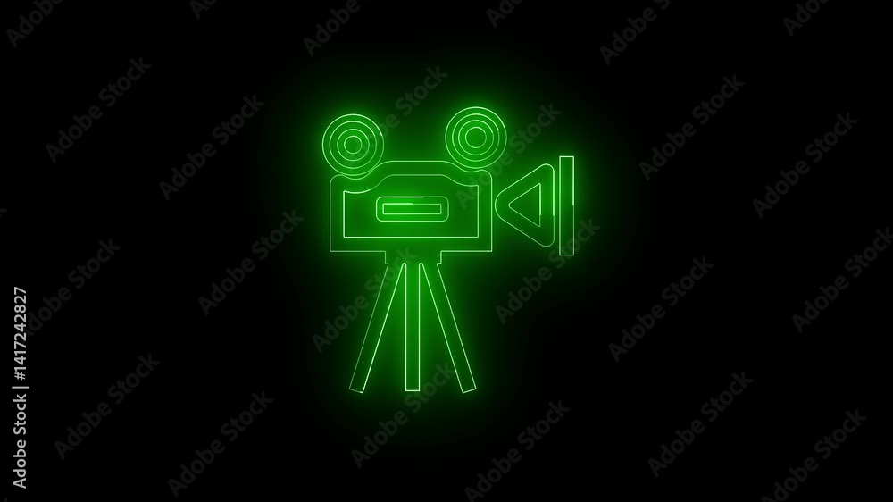 Neon glowing line video camera icon animation. digital camera photograph picture camera animated with black background Neon glowing line video camera icon animation. digital camera photograph picture camera animated with black background