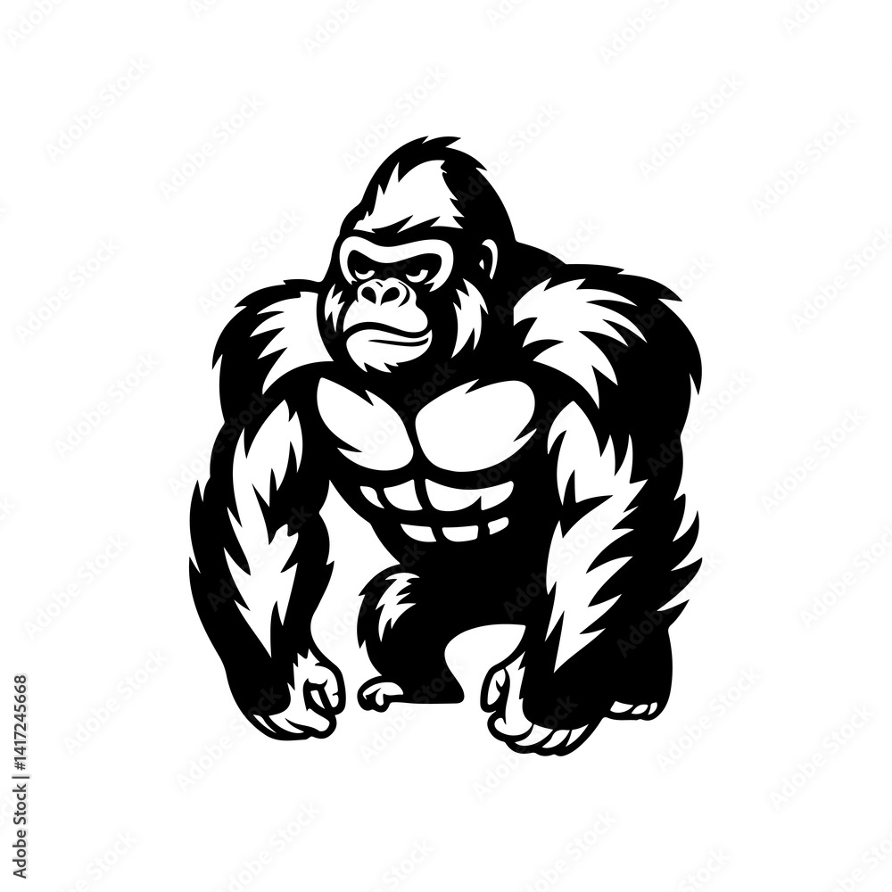 Fototapeta premium Strength of the Jungle: An eye-catching graphic design showcases a powerful gorilla, emphasizing strength, dominance, and a primal spirit.