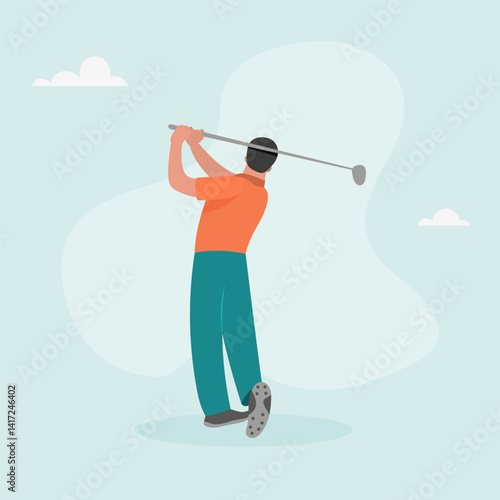 Illustration of a golf player hitting the ball with his club. Vector illustration.
