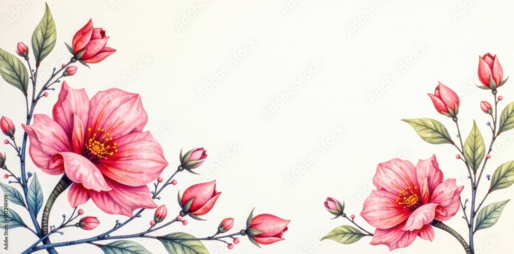 Fototapeta premium Watercolor floral design with curved lines and pastel colors , illustrations, flowers