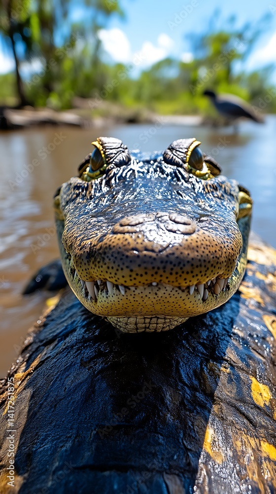 Obraz premium Alligator Emerging From Water, Close Up View of Wild Florida Predator
