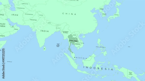 Thailand on world map animated, slow movement, 4K.