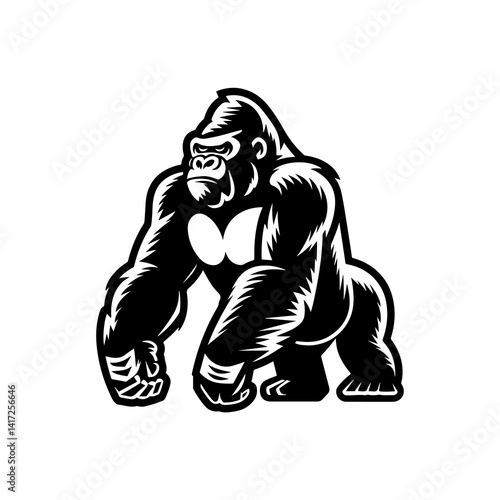 Strength of the Jungle: An eye-catching graphic design showcasing a powerful gorilla, emphasizing strength, dominance, and a primal spirit.