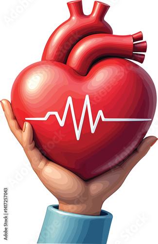Heart health illustration concept for cardiac care awareness and cardiovascular system support and healthy lifestyle