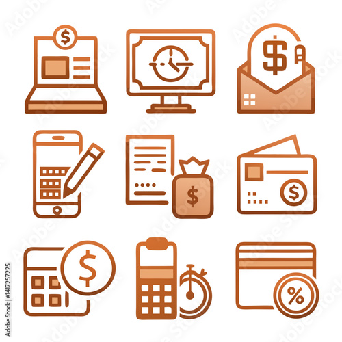 Financial icons, online banking, payment methods, business symbols