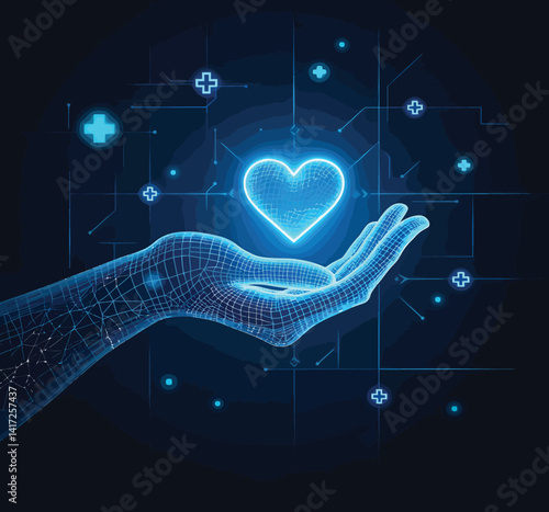 Digital health concept hand holding heart technology medical innovation future healthcare solutions