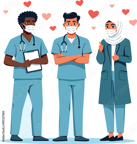 Medical professionals appreciation diverse team of doctors and nurses healthcare workers with hearts thank you