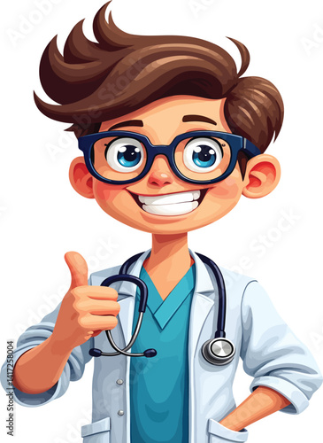 Cartoon doctor illustration medical professional healthcare provider physician thumbs up character design