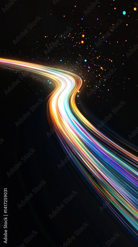 Vivid light trails curve through the dark, creating a mesmerizing display of vibrant colors resembling a cosmic path against a starry backdrop, symbolizing speed and innovation. Vivid light trails curve through the dark, creating a mesmerizing display of vibrant colors resembling a cosmic path against a starry backdrop, symbolizing speed and innovation.