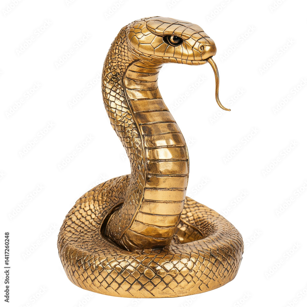 Fototapeta premium Golden Cobra Statue isolated on PNG transparent background, cut out