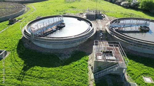 Aerial Fly Over Water Treatment Plant (Sewage & Water Industrial Facility)