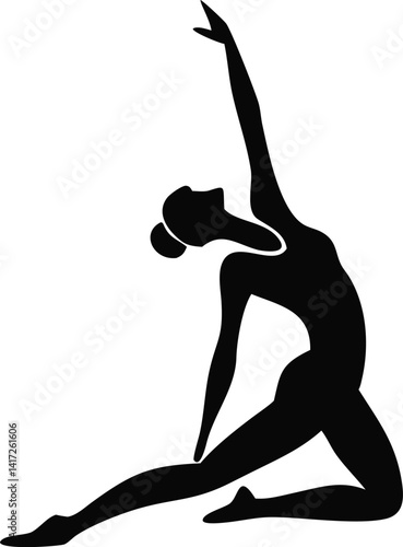 Silhouette of a woman practicing yoga pose in a fitness illustration