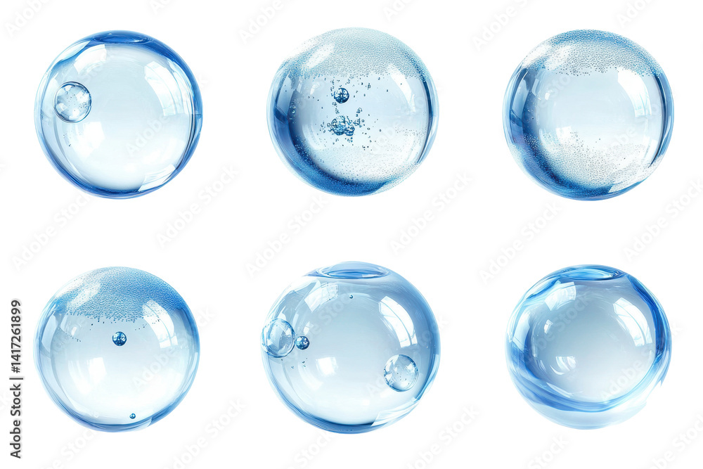 Collection of transparent soap bubbles with soft reflections gently floating on a clean white background Collection of transparent soap bubbles with soft reflections gently floating on a clean white background