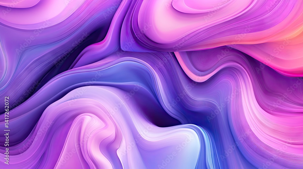 Fototapeta premium A vibrant abstract design featuring swirling, fluid shapes in a gradient of purples and pinks.