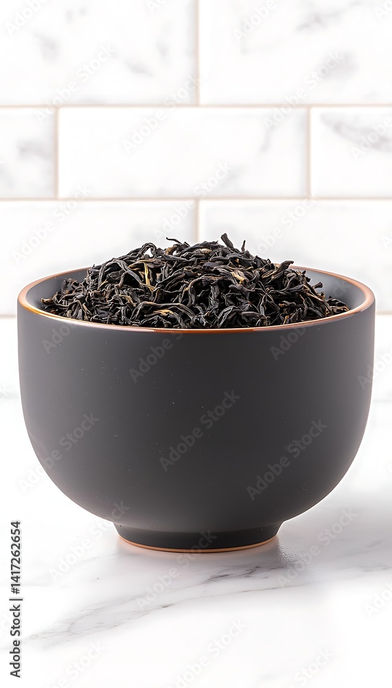 Black Tea in Bowl on Counter Black Tea in Bowl on Counter